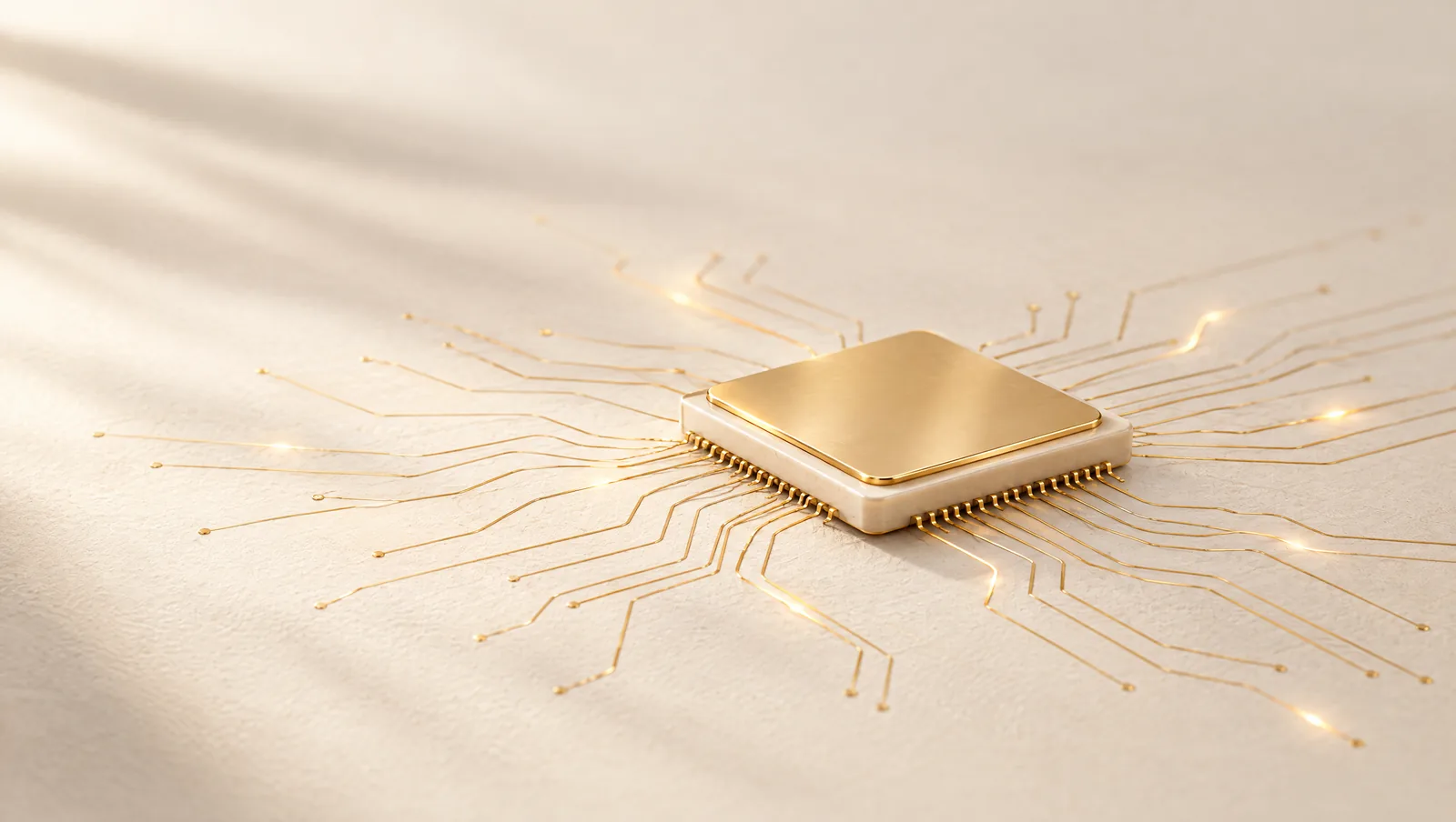 AI chip με χρυσές διαδρομές σαν νευρώνες — AI Agents